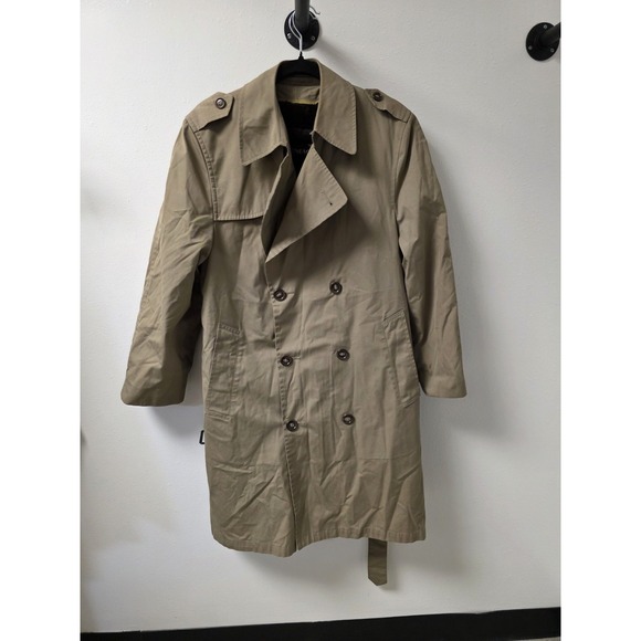 Vintage Glen Eagles Modern Classics Trench Coat Mens 38S Tan Faux Fur Lined - Picture 3 of 7